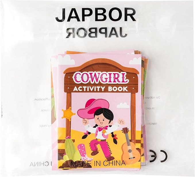 JAPBOR Cowgirl Activity Coloring Books - 24PCS Mini Western Theme Activities Color Book Bulk for Kids Party Favor, Wild West Hat Boot Cactus Colour Pages for Birthday Gifts Class Drawing Painting Game