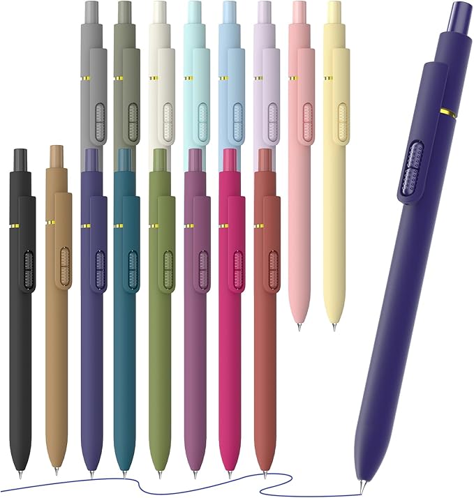 16Pcs Blue Gel Pens - 0.7mm Medium Point Blue Ink Pens | Smooth Writing - Quick Drying Retractable Pen for Men Women (Vintage + Morandi - 16Pcs)