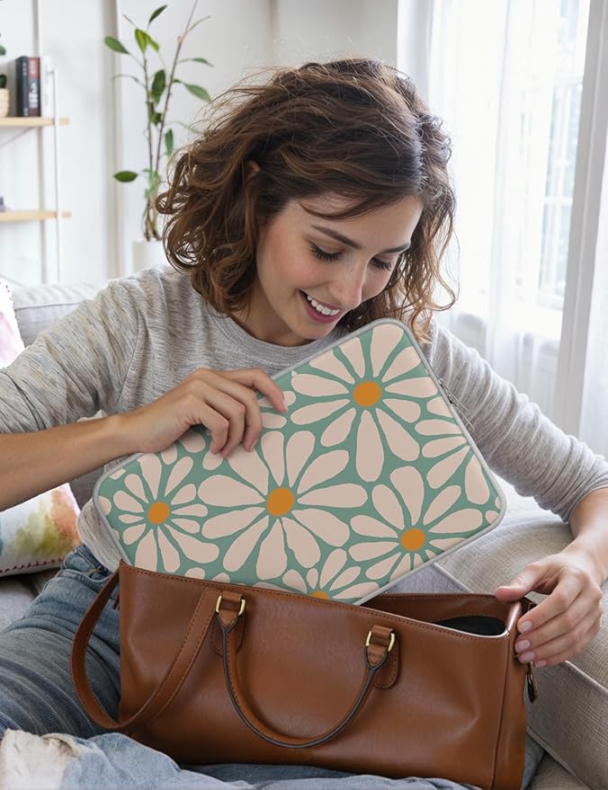 iCasso Laptop Sleeve 13 inch for MacBook Air 13-13.6 inch, Chic Laptop case for MacBook Pro 13 inch, Slim Protective Travel Carrying Case for MacBook Pro 14 inch, Chromebook, HP, Dell, Green Daisy