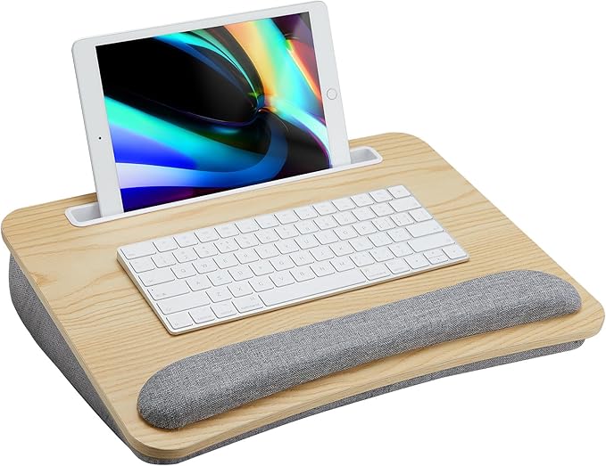 HUANUO Laptop Lap Desk - Portable Lap Desk with Pillow Cushion, Fits up to 15.6 inch Laptop, with Anti-Slip Strip & Storage Function for Home Office Students Use as Computer Laptop Stand - Light Wood