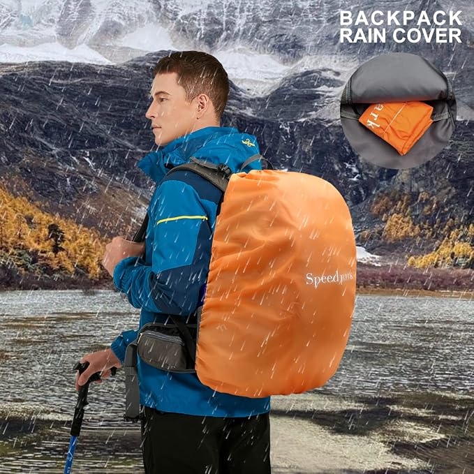 SPEEDPARK 40L Hiking Backpack, Lightweight Camping Daypack with Rain Cover | Water-Resistant Rip-Stop Nylon, Multi-Pockets, Survival Whistle. Ideal For Men, Women, Travel, Trekking