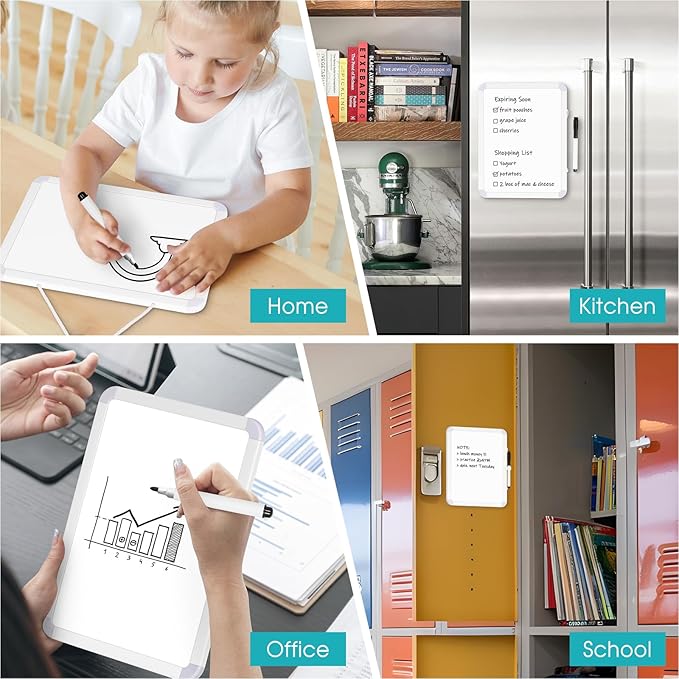 WALGLASS Small Dry Erase Whiteboard, 11" x 14" Magnetic White Board for Wall, Fridge, Locker, Portable Mini White Board for Kids, Students, Hang or Stick Whiteboard for Home, School, Office, Kitchen