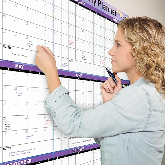 Ospelelf Undated Large Dry Erase Wall Calendar 12 Month, 2026 Laminated Calendar 36.6'' x 48'' Yearly Monthly Family Calendar, Jan to Dec