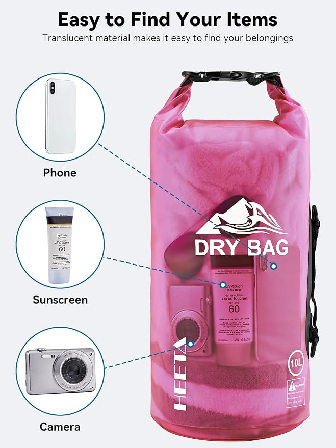 HEETA Dry Bag Waterproof Backpack with Phone Case 5L/10L/20L/30L/40L | Roll Top Lightweight Dry Storage Bag for Women Men, Travel Boating Kayaking Paddle Board Camping Beach Essentials Accessories