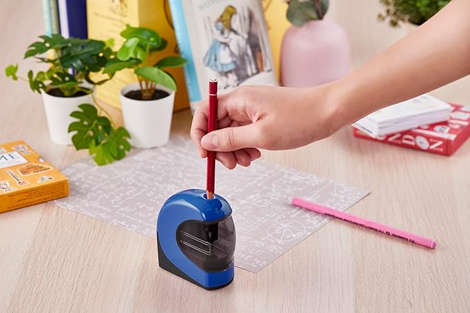Lockermate Auto Stop Battery Operated Personal Sized Pencil Sharpener, Blue
