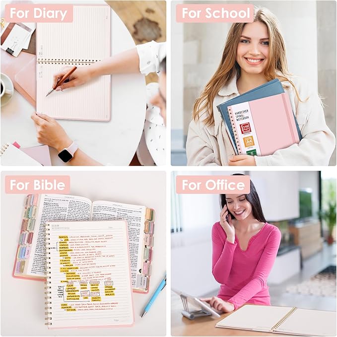 LABUK Spiral Notebook 8.5 x 11, A4 Hardcover Notebooks for Women, 55 Sheets 110 Pages Large Journal for Work, School, (Pink)