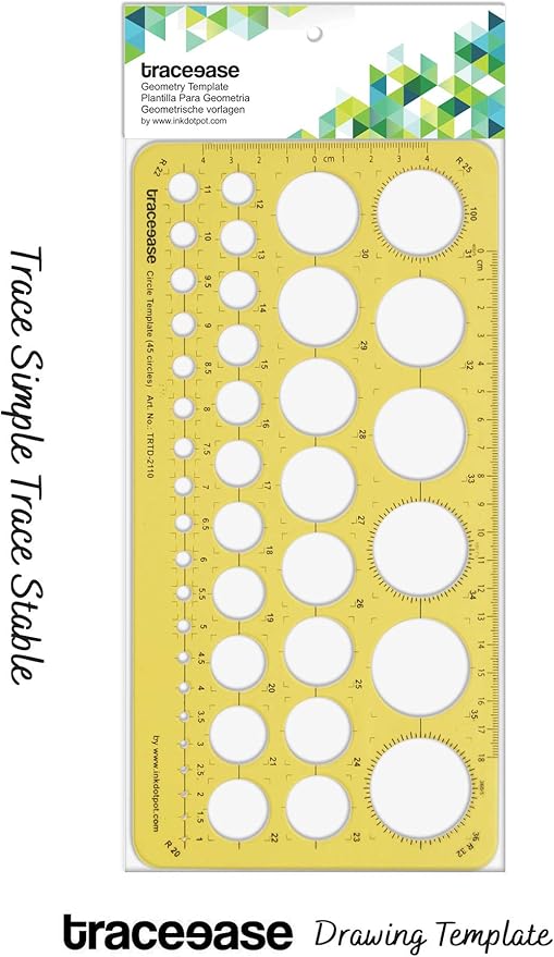 Traceease Geometric Drafting Circle Template Drawing Stencil, Designing Template Measuring Ruler