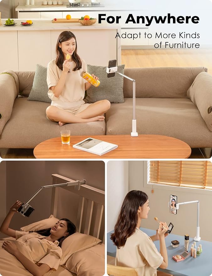 Viozon Phone Holder, Flexible Long Arm,Overhead Mount,360° Angle Adjustable,Aluminum Alloy, C Clamp for Headboard Bedside&Table&Desk,Compatible with 3.5"-6.9" Phone,iPhone 16 15 Plus/Pro Max W