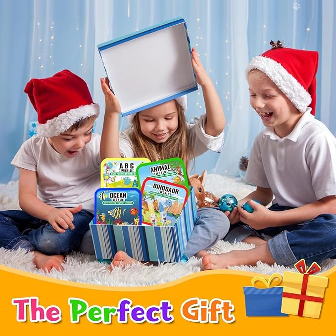 Water Painting Books for Toddlers, 4 Pack Reusable Magic Water Coloring Book with Water Pen Fairy Tale for Ages 3+, Water Doodle Book Travel Toys for Kids(Mix-4color)