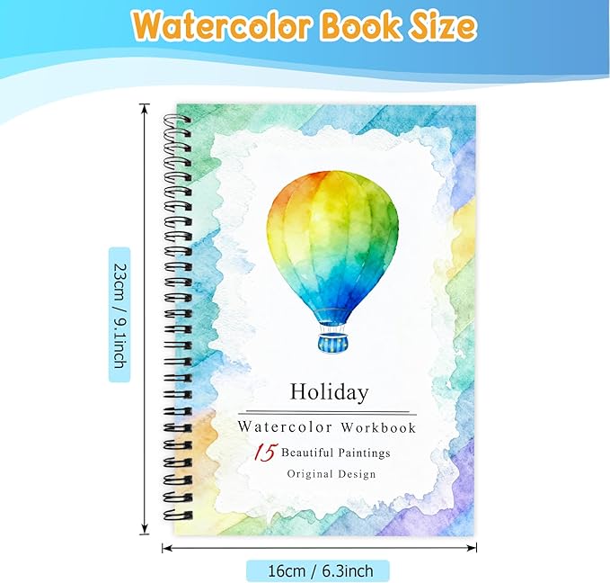 SLWBZ Watercolor Workbooks Coloring Book, Beginner Friendly Painting Kit, Detailed Steps, Creative Exploration Watercolor Book with Paint Set for Adults Teens (Holiday, Without Paint)
