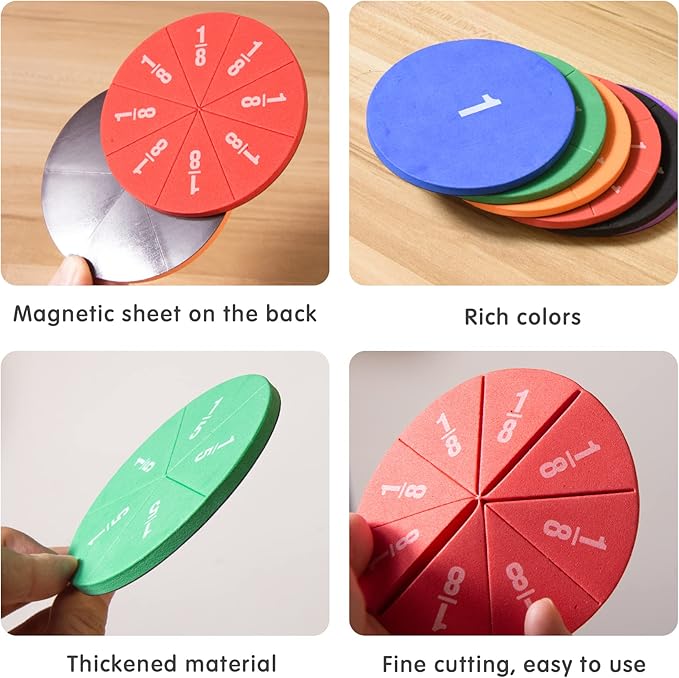 Magnetic Fraction Tiles Circles 51 pcs Fraction Bars Set, Rainbow Math Manipulatives for Preschool Elementary School Classroom Educational Kit
