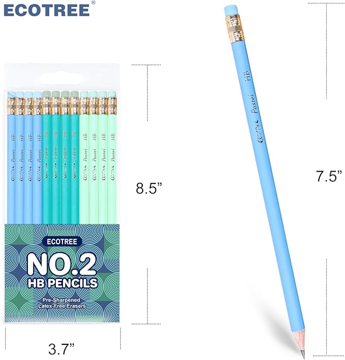 ECOTREE Pencils #2 Pre-Sharpened Pencils for Kids Number 2 Pencil with Erasers for School, Writing, 12 Count