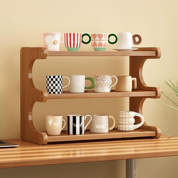 Desktop Shelf Organizer, Bamboo Desktop Bookshelf, 3-Tier Organization Shelves for Top of Desk for Dorm College Table Top Shelving Display Stand for Living Room/Home