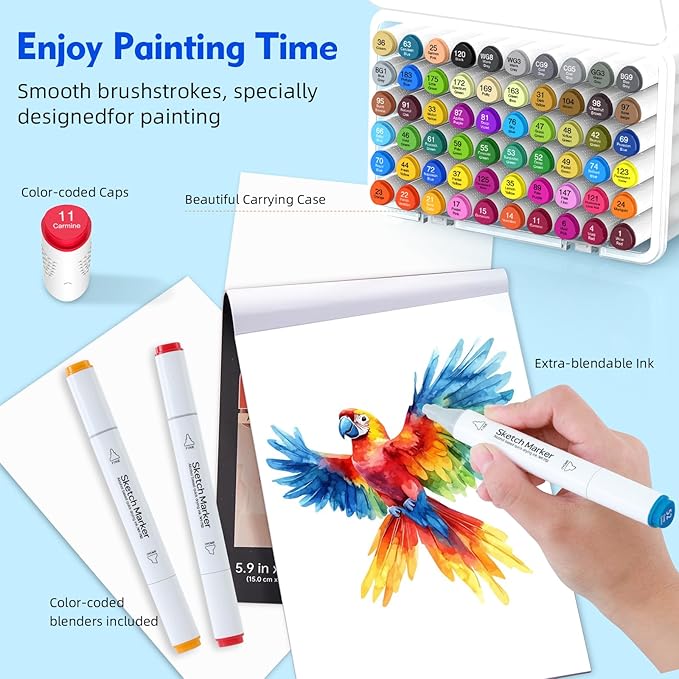 HOMESILMO-48 Color Double Head Alcohol Marker Set, Fine Chisel, Dual Effect Design, Art Marking, Professional Painting Marking, Adult Coloring Book | Coloring | Painting |, Artist Set.