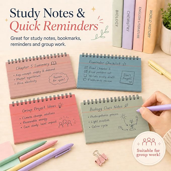 12 Packs Large Index Cards with Ring set 4x6 Colored College Ruled Notecards with Waterproof Covers Spiral Flashcards Spiral Index Card Set for Studying School Office Home Supplies(Vintage)
