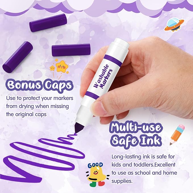30 Pcs Mini Washable Markers Bulk Broad Line Conical Tip Washable Mark Pen Set Short Coloring Paint Pen for Kid Art Projects Teacher Student Toddler Party Favors Classroom, Ages 6+(Purple)