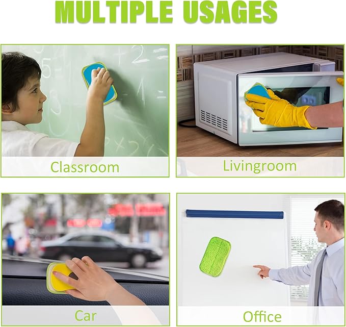 2 Packs Chalkboard Eraser - Washable Reusable Microfiber Eraser Cleaning Chalk/Markers/Duster Tool in Home Classroom Office Attached 2 Pcs Microfiber Cloth WP03