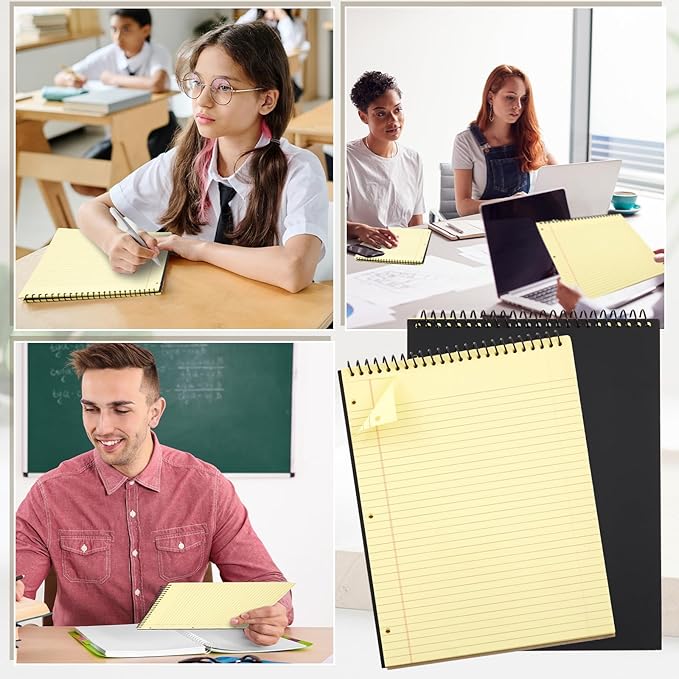 MotiMind 1 Pack 8.5" x 11" Top Spiral Notebook with 3 Hole Punched Legal Pads College Ruled Notepad 50 Sheets Hard Cardboard Paper Wirebound Notepad for Office School Business (Yellow)