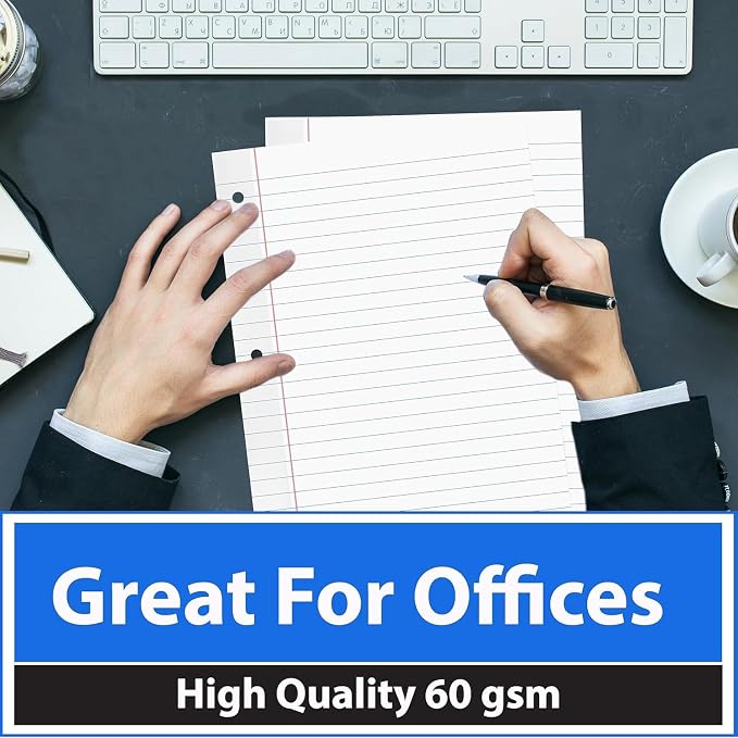 Filler Paper, Wide Ruled Filer, Loose Leaf Paper, 3 Holed Punches Paper, Red Line Margin, Ring Binder Paper - 8" x 10.5" - Wide Ruled - 175 Sheets