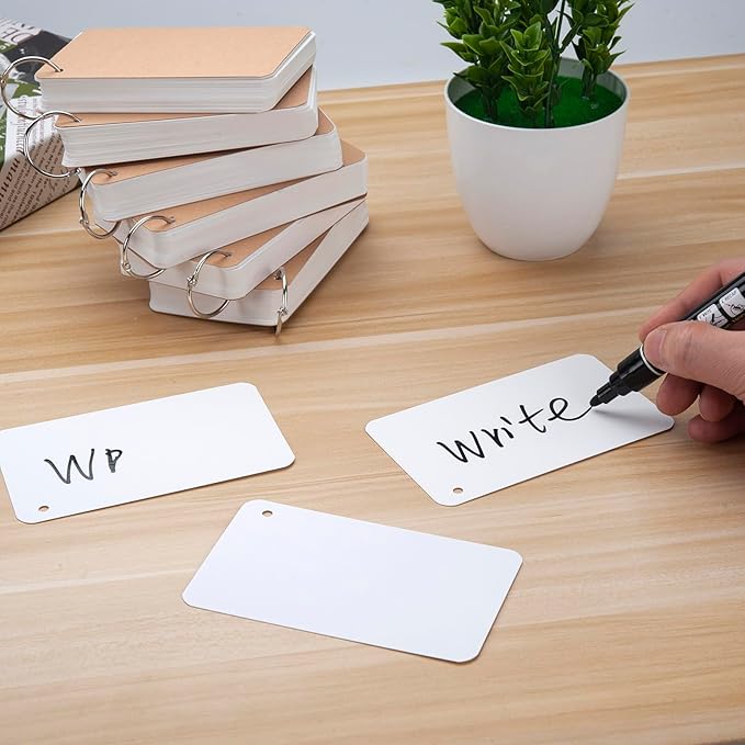 3x5 Blank Index Cards Study Flash Cards with Rings, 300PCS Rounded Hole-punched White Cardstock Heavy Weight Note Cards, Language FlashCards or Recipes DIY