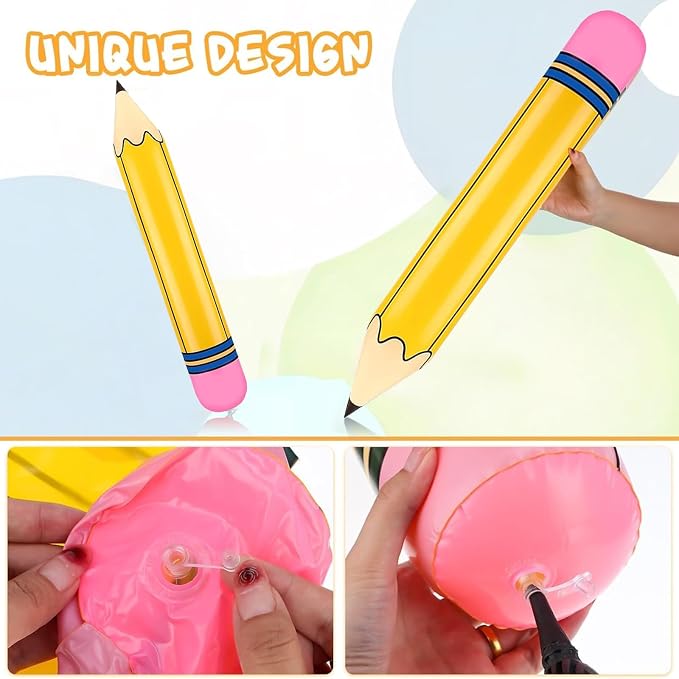 Totelux Giant Pencil Balloons Back to School Decorations 27’’ Inflatable Yellow Pencil Balloons for Classroom Garden Hanging Decor Photo Prop Birthday Party Favor 5PCS