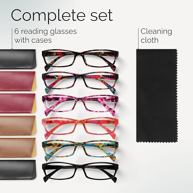 Gaoye Reading Glasses for Women, 6 pack Fashion Readers for Women Men Spring Hinge Eye Glasses, Blue Light Reading Glasses