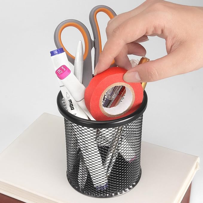 Tamaki Pen Holder Cup for Desk, Wire Mesh Pencil Cup Holder, Black | Pen Cup for Desk Office Pen Organizer