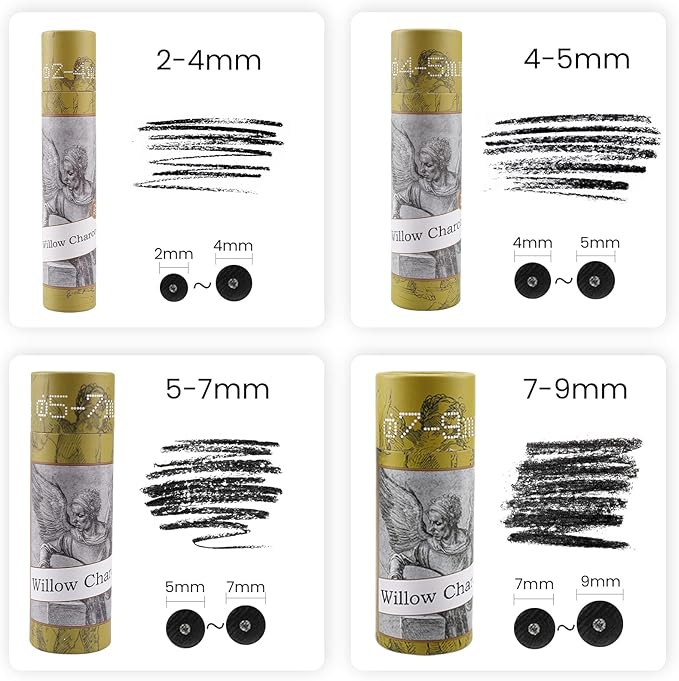 Willow Charcoal Sticks, Natural Willow Charcoal for Artists, Beginners, or Students of All Skill Levels, Great for Sketching, Drawing, and Shading, Approx 7-9mm in Diameter, Pack of 25