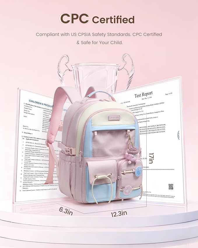 LOVEVOOK School Backpack for Girls Ages 8-16,Cute Student Bookbag for Teen Girls Kids Back to School with Cup Holder, DIY Ita Bag Fit 15.6 Inch Laptop for Elementary & Middle School