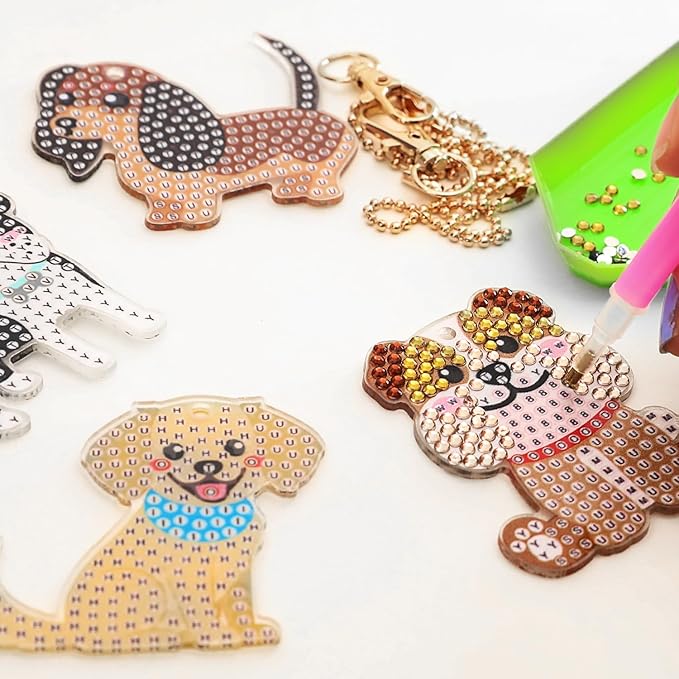 Labeol Arts and Crafts for Kids Ages 8-12 - Creat Your Own GEM Keychains-5D Diamond Art by Numbers GEM Art Kits for Kids Girls Toddler Crafts Age 6-7 6-8 10-12 (Puppy)