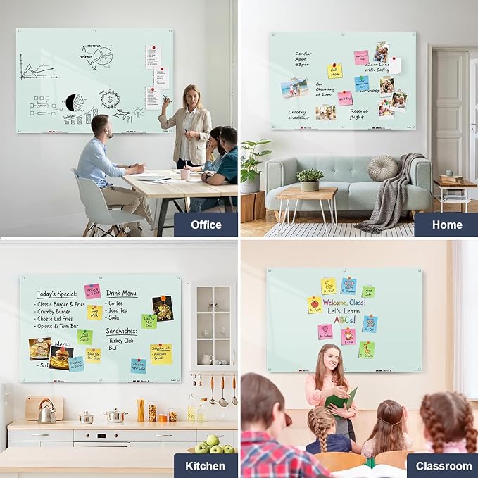 Magnetic Glass Whiteboard, 72 x 48 Inches Glass Dry Erase Board Large White Board for Wall, 6x4 Feet Frameless Whiteboard for Office School Home Classroom