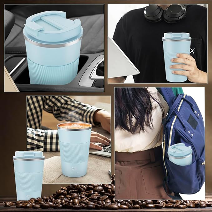 CS COSDDI 12 oz Stainless Steel Vacuum Insulated Tumbler - Coffee Travel Mug Spill Proof with Lid - Coffee Cups for Keep Hot/Ice Coffee,Tea and Beer (3rd pale blue)