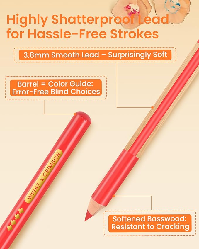 Woomer Premium Colored Pencils: 3.8mm Durable Artists Soft Core, 72 Colors for Pro, Enthusiast, Single Color Available