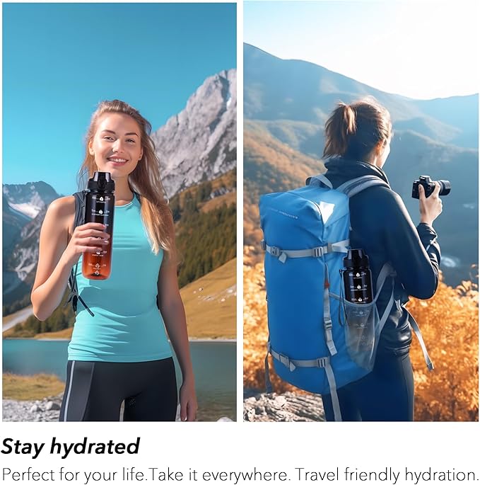 32oz Water Bottle with Time Marker, Motivational Drinking Bottle with Strap, BPA-Free Leak-Proof, Encouraging Water Bottle Time to Drink Water for Gym School Office Travel