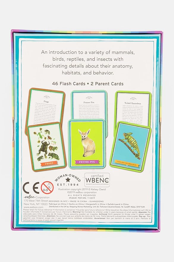 eeBoo: Beautiful World Educational Flashcards, 48 Cards Showcasing Various Animals, Learn About Mammals, Insects, Birds & Reptiles. Perfect for Ages 5 and up