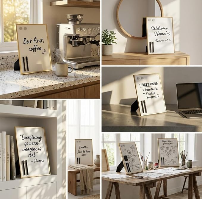 Magnetic Dry Erase Board 12x16 with Foldable Stand, Portable Gold Desktop Whiteboard for Home, Office, School & Kitchen