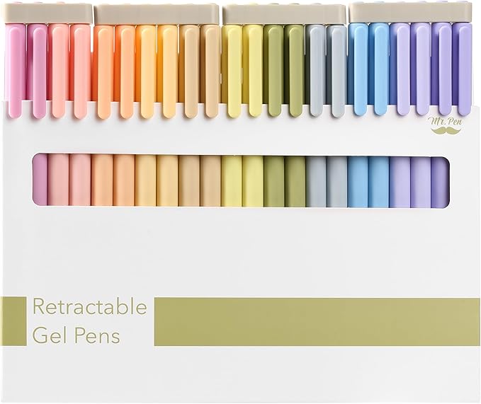Mr. Pen- Retractable Gel Pens, 22 Pack, Black Ink, Mild Pastel Barrel, Fine Point 0.5 mm, Fast Dry, Smooth Writing, Cute Gel Ink Pens Bulk for Drawing, Writing Planner and School Supplies