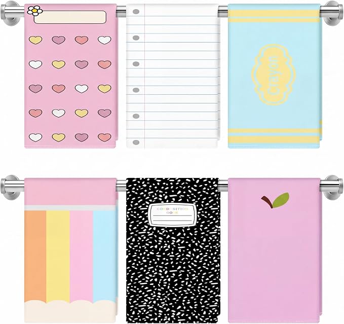 Frienda 6 Pcs Back to School Teacher Gift Kitchen Dish Towels 16x24'' First Day of School Classroom Decor Crayon Pencil Composition Notebook Decorative Hand Towel for Classroom Party Favor (Pastel)