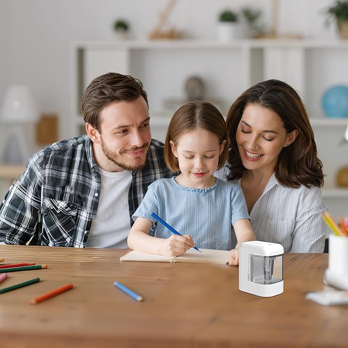 deli Electric Pencil Sharpener, Portable Pencil Sharpener for No.2 Pencils Colored Pencils, Battery Powered Electric Pencil Sharpener for School, Home, Office, White