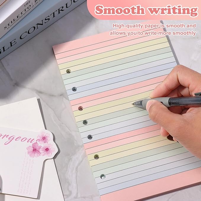 400 Sheets Colored Loose Leaf Paper 5.5" x 8.5" 7 Hole Lined Filler Paper College Ruled Notebook Refill Pad Pastel Colored Lined Refills Hole Punched Notebook Refills for 3 or 7 Ring Binders