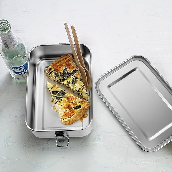 Leonyo 47oz 18/10 Stainless Steel Lunch Box, 1400ml Metal Bento Box for Adults with 2 Dividers, Leak-Proof Bento Snack Containers for Women Man, Dishwasher Safe, Oven Safe Except for Lid