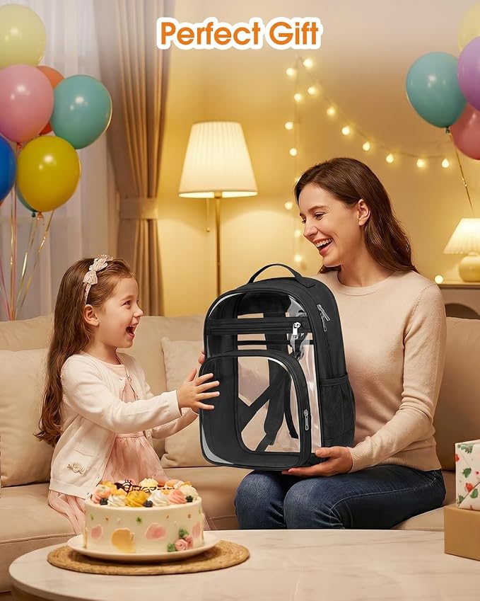 Soimeat Clear Backpack for Girls Boys - Kids Clear Bookbag - Fabric & PVC Transparent Backpacks for Elementary School, Black