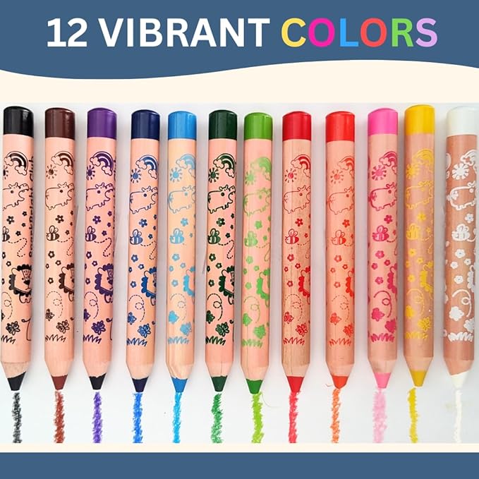 Sparkbright Club Jumbo Colored Pencils for Toddlers Ages 2-4 - 3-in-1 Wooden Pencil, Crayon & Watercolor | 12 Non-Toxic Colors, Break-Resistant 8mm Core, Easy-Grip for Kids & Preschool, Pre-Sharpened