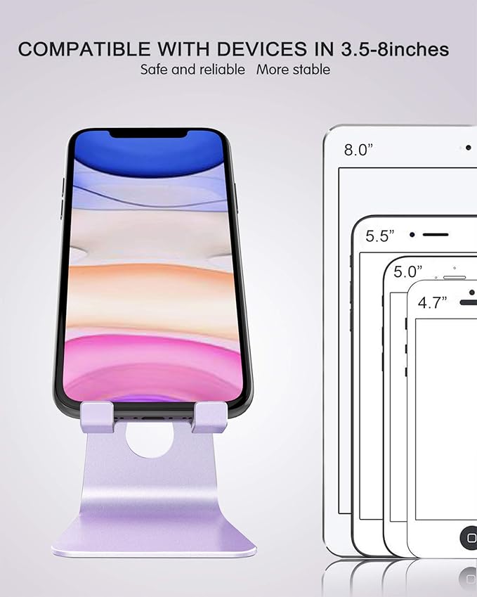 CreaDream Adjustable Cell Phone Stand, Phone Stand, Cradle, Dock, Holder, Aluminum Desktop Stand Compatible with Phone 13 12 11 Pro Max Charging, Accessories Desk, All Mobile Phones, Purple