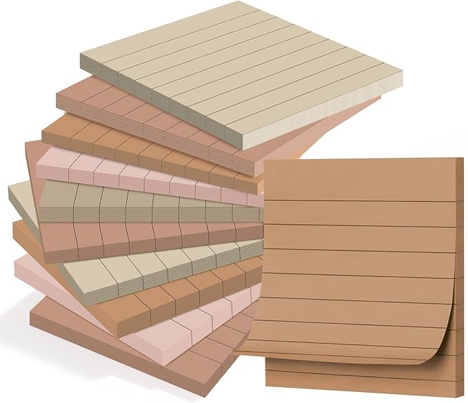 Wiooffen 15 Pads Brown Color Sticky Notes with Lined 3x3 inch Ruled Self Stick Notes Pads Boho Super Sticking Power Memo Pad Vintage Colors Post Note for Office School Meeting Home 40 Sheets/pad 3x3in