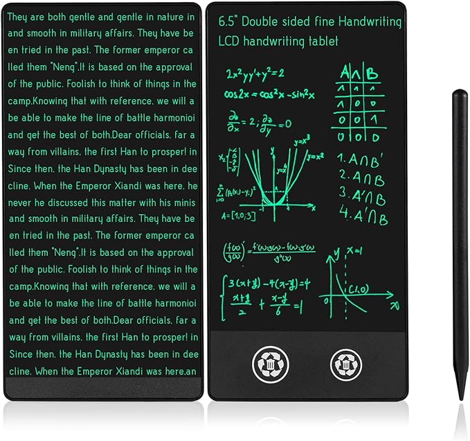 Mini LCD Writing Tablet 2 Sides Screen Erasable Reusable 6.5inch and 6inch Electronic Drawing Pads Portable Digital Scratchpad for Adults Kids Home Office (Black)