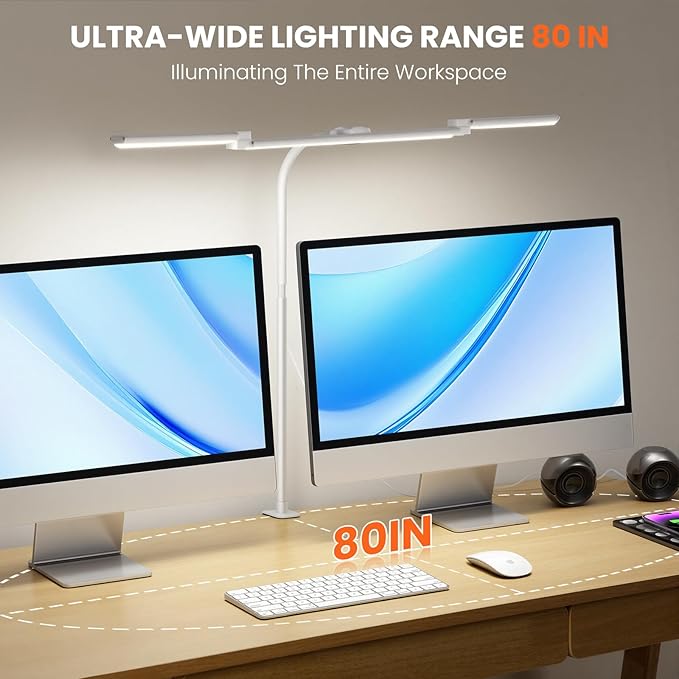 LED Desk Lamp for Office Home, 3 Light Bar Adjustable Desk Light with Clamp, Architect Table Lamp Computer Monitor Lighting, Stepless Dimming Eye-Caring Clip on Light for Workbench Reading Study White