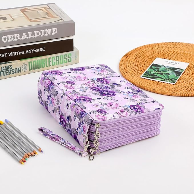 Portable Colored 200 Slots Pencil case Organizer with Printing Pattern for Watercolor Pens or Markers, Pencil Case Organizer for Artist