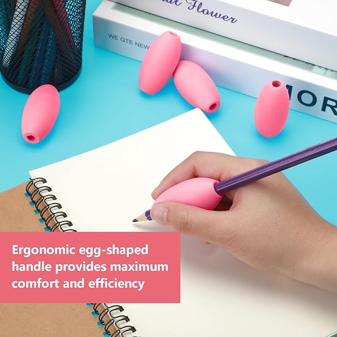 Zonon Writing Aid Trainer for Adults Foam Egg Grips Pen Cushioned Holders Writing Aid Trainer for Handwriting Drawing Preschool Supplies Right or Left Hand Use, 6 Pieces(Pink)