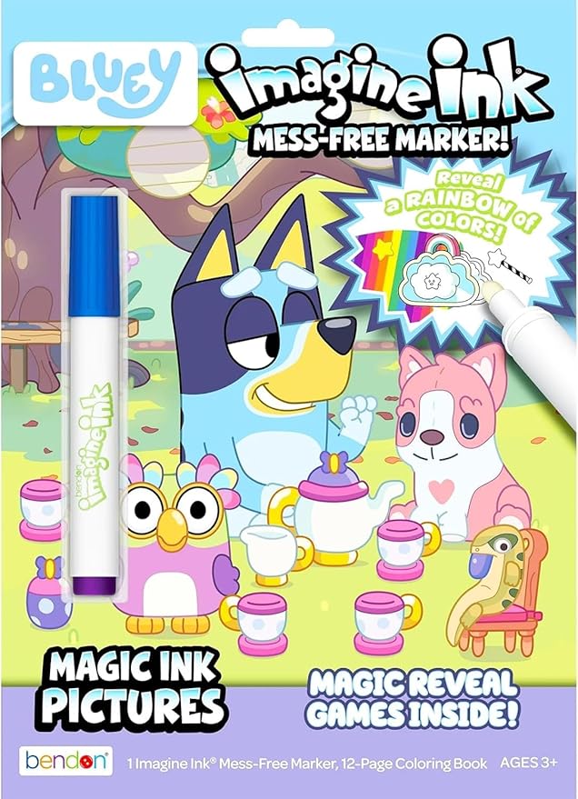Bluey Imagine Ink Coloring Super Set ~ Bundle with 3 Imagine Ink Mess-Free Coloring Books for Kids with Stickers Party Favors and Activities